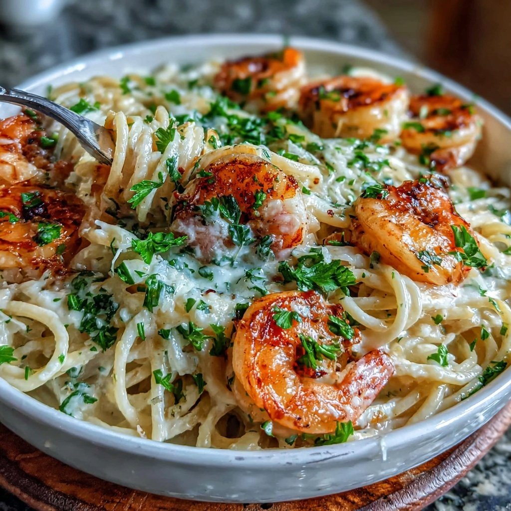 Shrimp Pasta With Garlic Cream Sauce