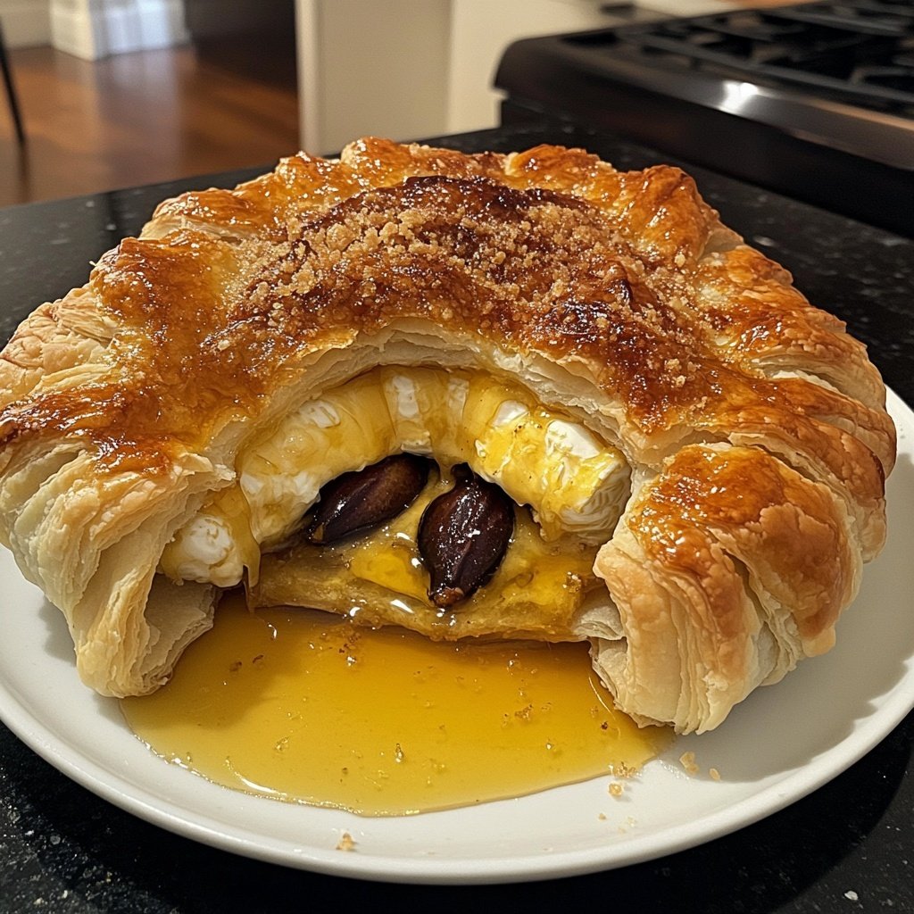 Baked Brie in Puff Pastry with Honey and Fig - Crisp Tastes