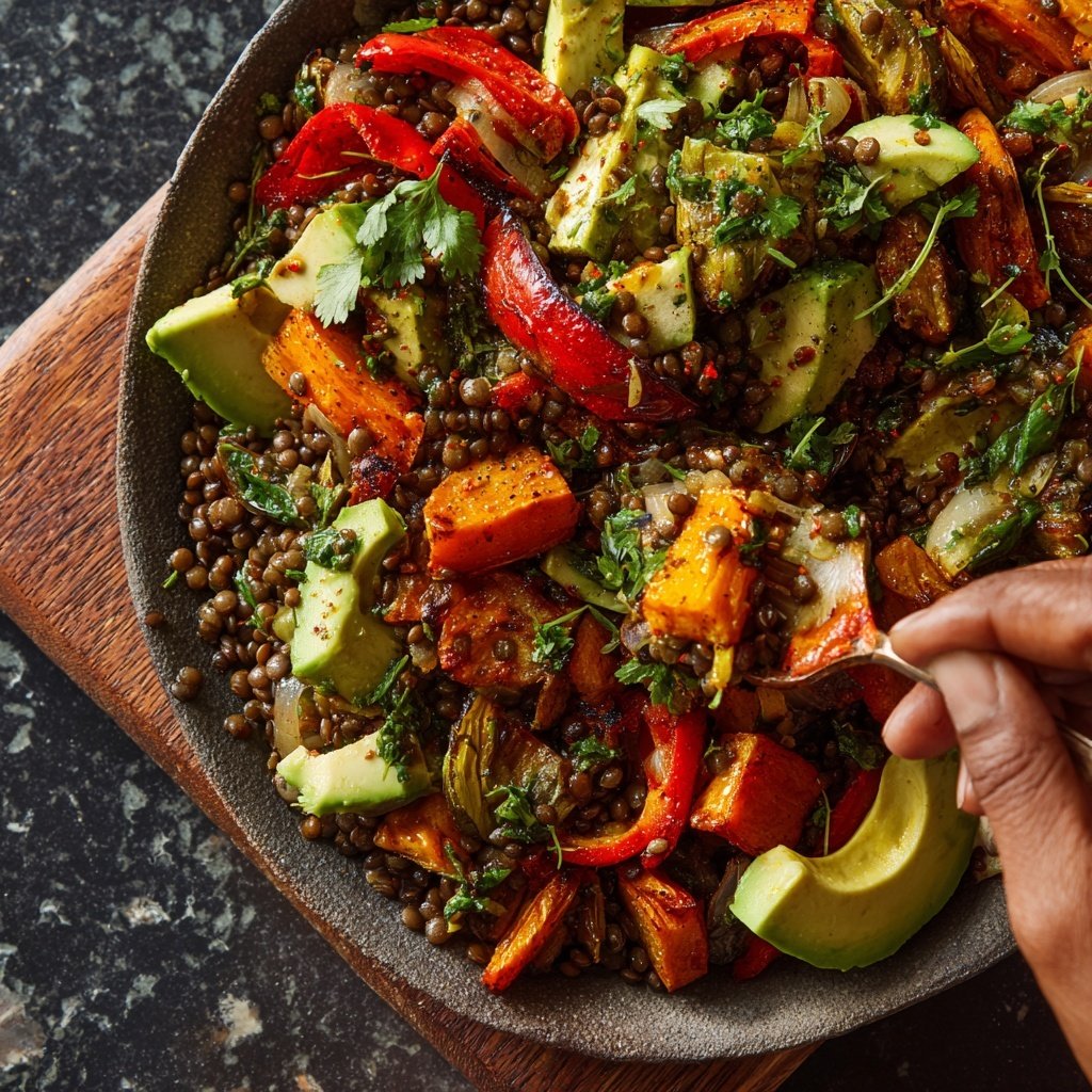 Roasted Veggie Lentil Grain Bowl