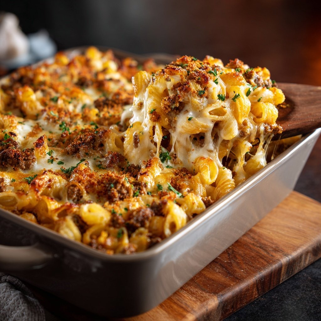 Ground Beef And Cheddar Pasta Bake