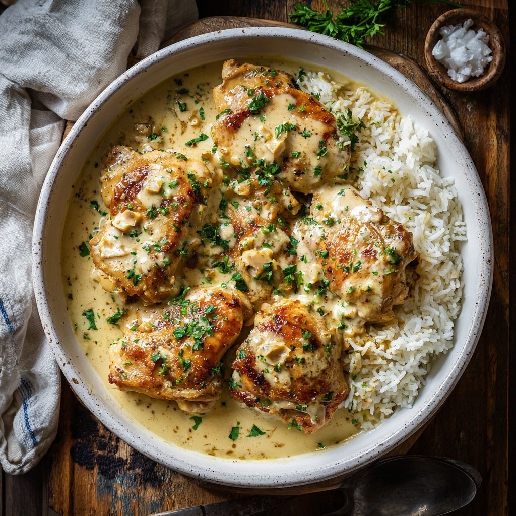 Creamy Garlic Chicken With Rice